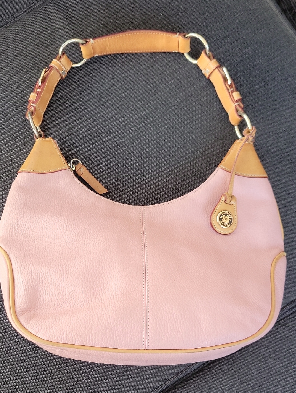Dooney & Bourke Hobo Pink Leather Shoulder Bag with Tan Trim